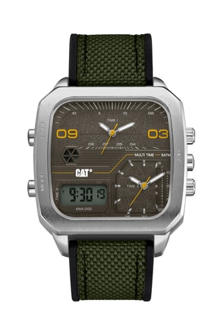 Orologio analogico in silicone e nylon - GMT - Verde scuro e argentato 