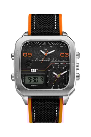 Orologio analogico in silicone e nylon - GMT - Nero e argentato 