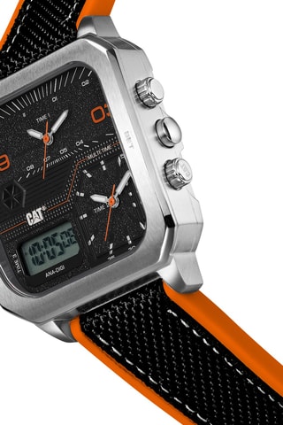 Orologio analogico in silicone e nylon - GMT - Nero e argentato 