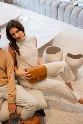 Sac bandoulière en cuir Monica - Camel