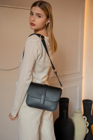 Sac bandoulière en cuir Monica - Noir et doré