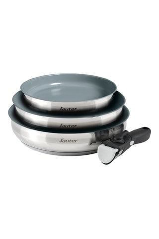 3 padelle in acciaio inossidabile rivestimento ceramica e 1 manico amovibile