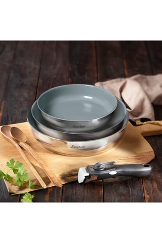 3 padelle in acciaio inossidabile rivestimento ceramica e 1 manico amovibile