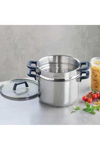 Pentola in acciaio inossidabile con coperchio e cestello scolapasta Qulinox - 24 cm