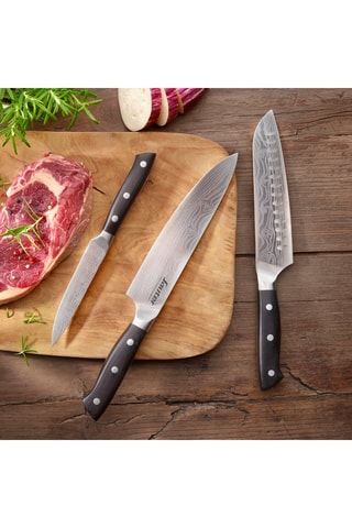 3 coltelli in acciaio inossidabile e legno