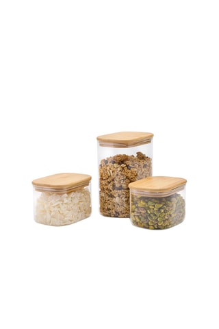 3 barattoli in vetro borosilicato con coperchi in bambù - 2 x 1 l e 1 x 2 l