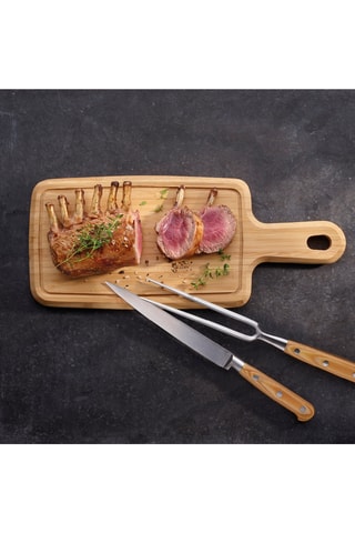 Tagliere in legno e 2 utensili in acciaio inossidabile