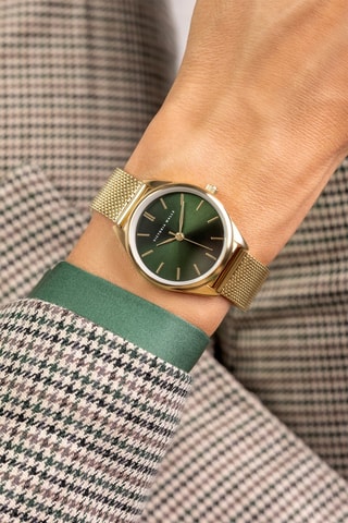 Roestvrijstalen Quartz Horloge - Goudkleurig en Groen - Victoria Walls