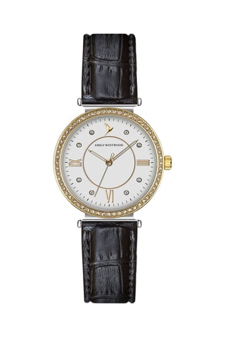 Leren Quartz Horloge - Zwart en Goudkleurig - Emily Westwood