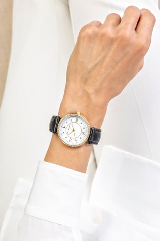 Leren Quartz Horloge - Zwart en Goudkleurig - Emily Westwood