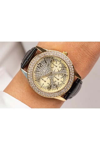 Leren Quartz Horloge - Zwart en Goudkleurig