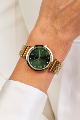 Stalen Quartz Horloge - Goudkleurig en groen - Marc Malone