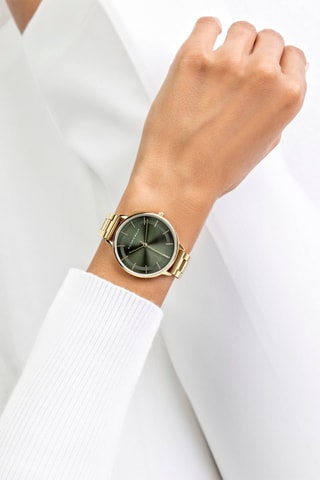 Stalen Quartz Horloge - Goudkleurig en Groen - Victoria Walls