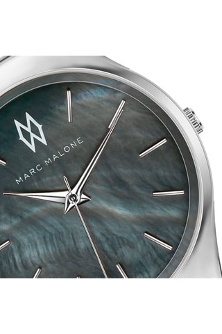 Stalen en Doublé Zilver Ion Quartz Horloge met Parelmoer Teresa - Zilverkleurig en Zwart - Marc Malone - Monica Monaco