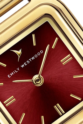 Reloj de cuarzo de acero inoxidable - Dorado y burdeos - Emily Westwood