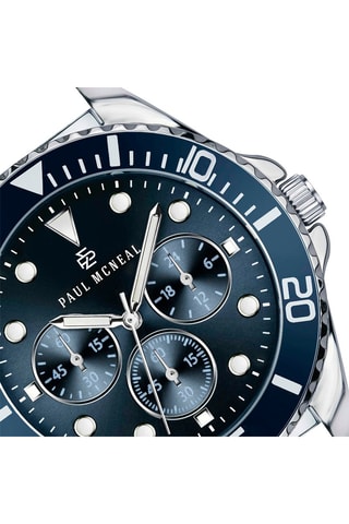 Leren en Doublé Zilver Ion Quartz Horloge - Zwart en Zilverkleurig - Paul McNeal