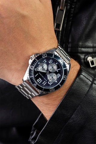 Stalen Quartz Horloge - Zilverkleurig en Blauw