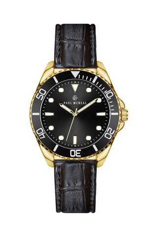 Leren Quartz Horloge - Zwart en Goudkleurig