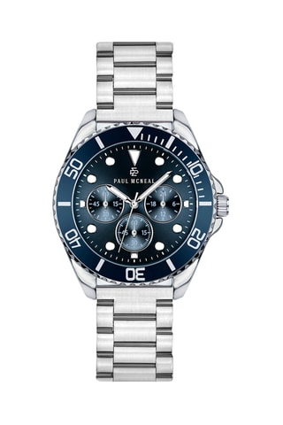 Stalen Quartz Horloge - Zilverkleurig en Marineblauw