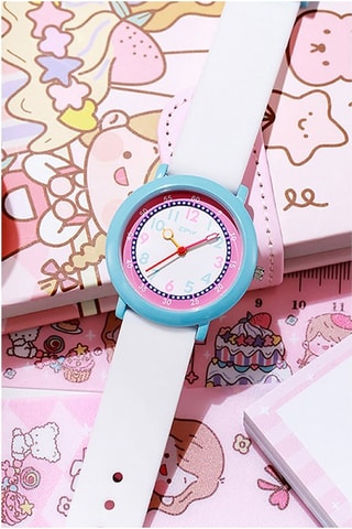 Orologio al quarzo in silicone Flex - Bianco e ciano