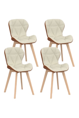 Sedie Gladys in tessuto beige e cammello e piedi in legno - Set x 4