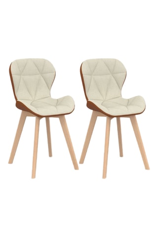 Sedie Gladys in tessuto beige e cammello e piedi in legno - Set x 2
