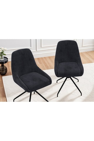 Sedie Olivia girevoli in velluto grigio scuro e piedi metallo neri - Set x 2