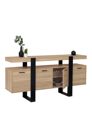Credenza 4 ante Brixton - Effetto legno e nero