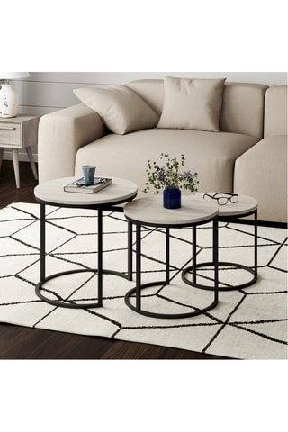 Tavolini Memphis effetto marmo bianco e piedi nero - Set x 3