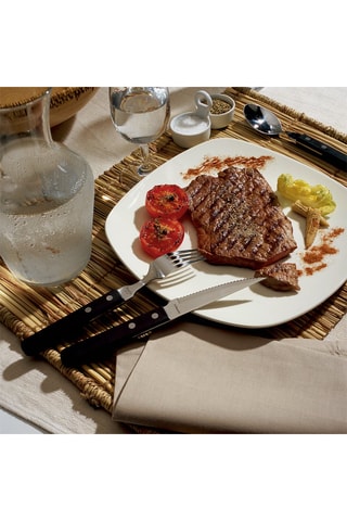 6 couteaux et 6 fourchettes Steak Pizza Noir en acier inoxydable et bois de pakka