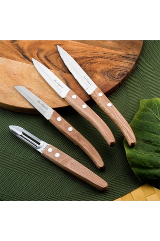 4 Roestvrijstalen 13/10 en Houten Messen Forest