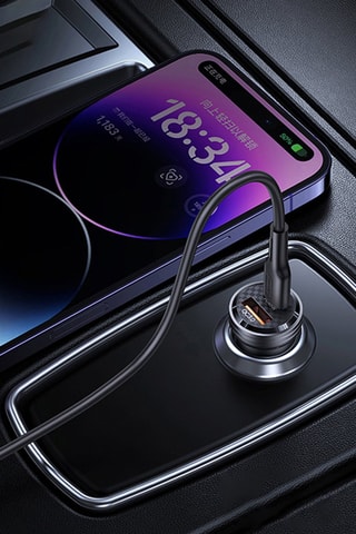 Caricabatteria per auto 45W porta USB-A e USB-C - Nero Trasparente