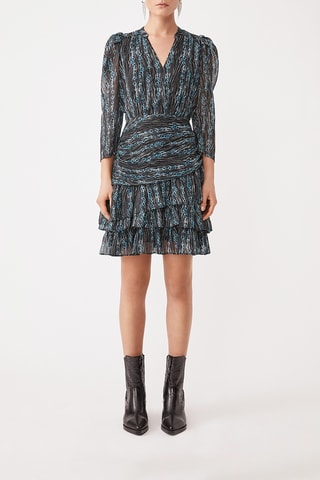 Vestido com folhos - Azul