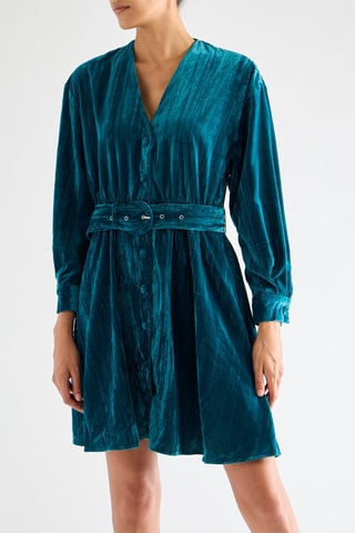 Vestido-camisa de veludo - Azul-pato