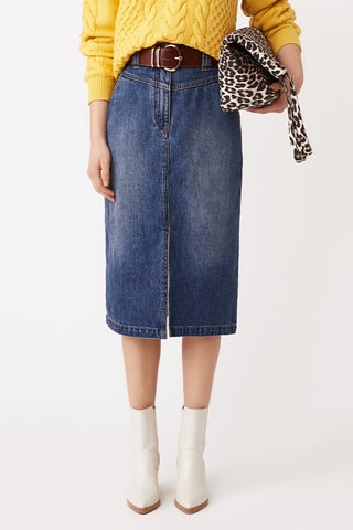 Saia direita de de ganga de cintura alta - Azul