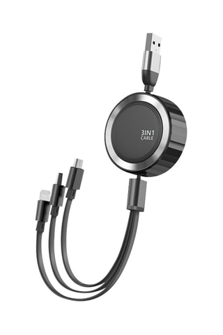 Cabo de carregamento retrátil Micro-USB/Lightning/Tipo-C 3 em 1 - Preto - EKO