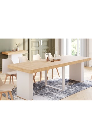 Mesa de jantar extensível Tania - Imitação madeira e branco