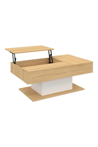 Mesa de centro elevável Tania - Imitação madeira e branco