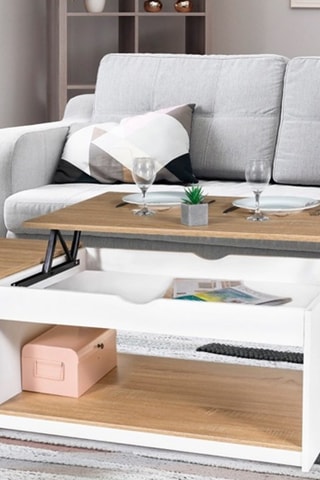 Mesa de centro elevável com baú Elina - Branco