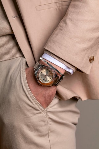 Coffret montre à quartz en acier et jonc