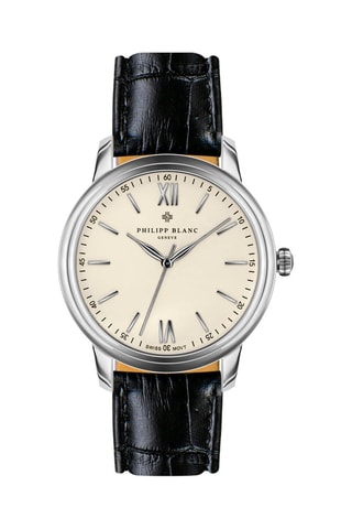 Montre à quartz en cuir - Noir et argenté