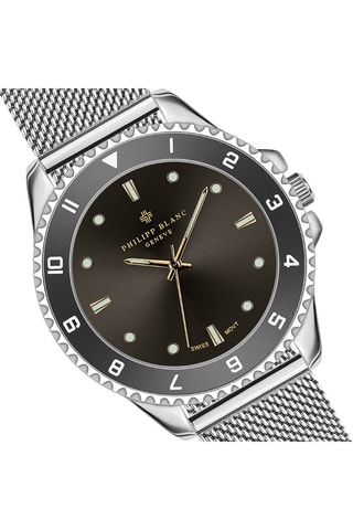 Coffret montre à quartz en acier et bracelet en cuir