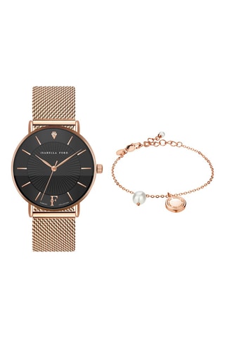 Coffret montre à quartz en acier, diamant et bracelet et perle fine Naomi