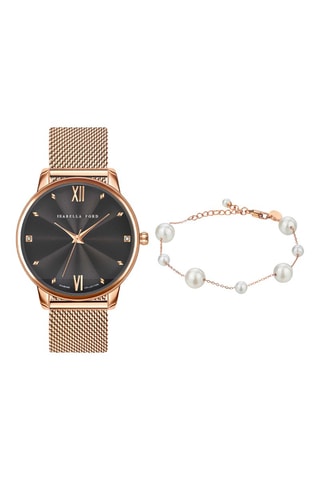 Coffret montre à quartz en acier, diamants et bracelet et perles fine Coco