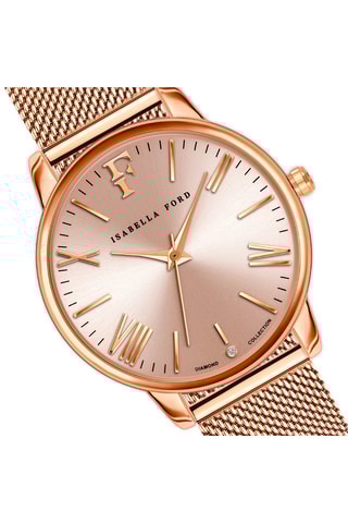 Coffret montre à quartz en acier, diamant et boucles d’oreilles et perles fine Scarelett