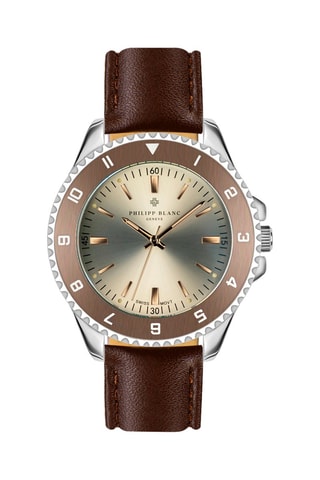 Montre à quartz en cuir - Marron et argenté