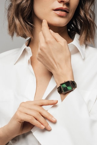 Montre à quartz en cuir et diamant Elisabeth