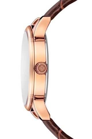 Montre à quartz en cuir - Marron et doré rose