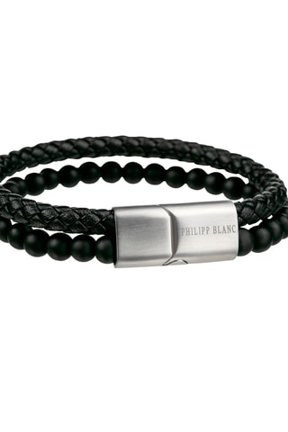 Montre à quartz en acier et bracelet en cuir - Tachymètre - Argenté et noir