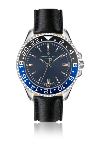 Coffret montre à quartz en plaqué ion argent et diamant et bracelets en cuir Olympe